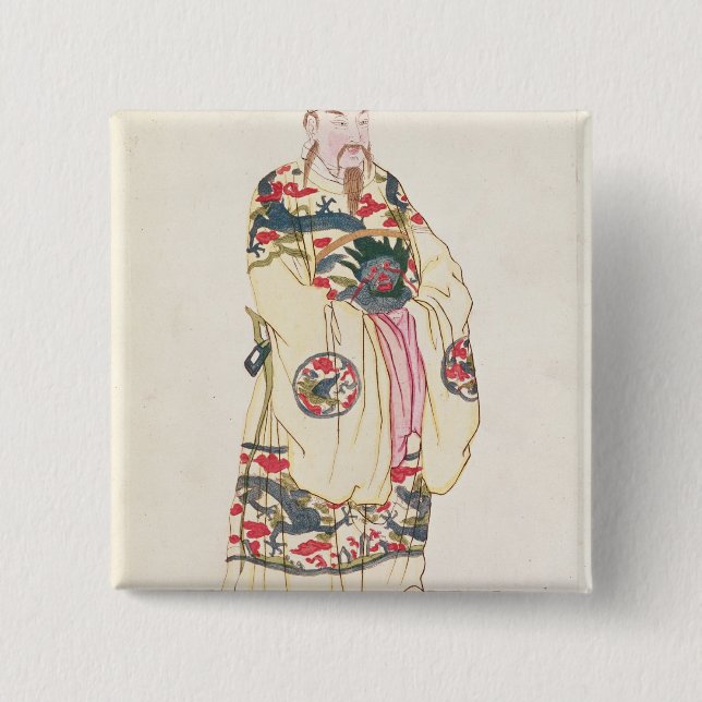 Chinese Emperor in Ceremonial Costume 2 Inch Square Button (Front)