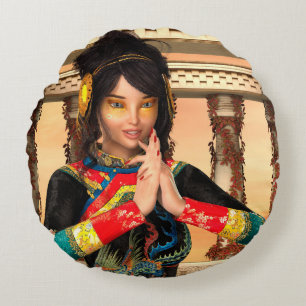 Chinese Empress Fantasy Portrait Art Round Pillow