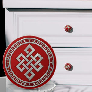 Chinese Endless Knot Pearl on red Ceramic Knob