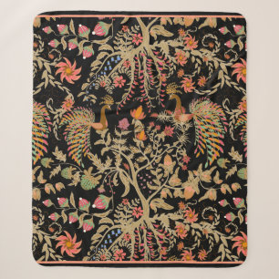 Chinese fairy floral pattern with beautiful birds sherpa blanket