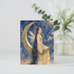 chinese fairy girl on moon watercolors painting postcard