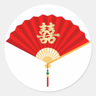 Chinese Fan and Double Happiness Classic Round Sticker