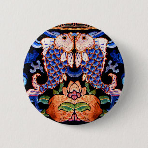 Chinese Fish Embroidery 2 Inch Round Button