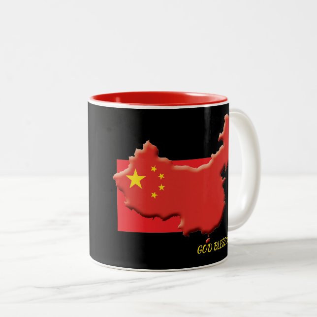 CHINESE FLAG God Bless Customized Scripture BLACK Two-Tone Coffee Mug (Front Right)