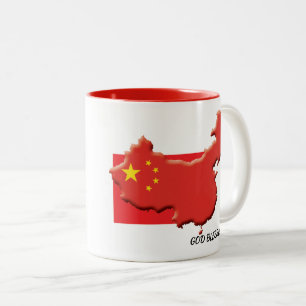 CHINESE FLAG God Bless Customized Scripture WHITE Two-Tone Coffee Mug
