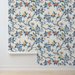 Chinese Floral Bird Blue Elegant Wallpaper
