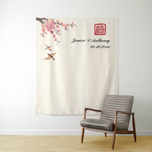 Chinese floral bird wedding photo backdrop tapestry