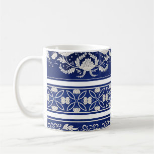 Chinese Floral Blue: Vintage Watercolor Borders Coffee Mug
