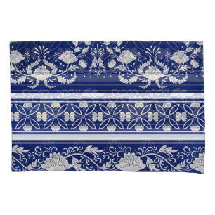Chinese Floral Blue: Vintage Watercolor Borders Pillowcase