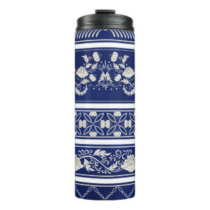 Chinese Floral Blue: Vintage Watercolor Borders Thermal Tumbler