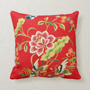 Chinese Floral Embroidery Design Throw Pillow