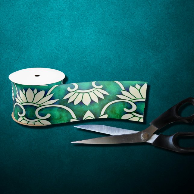 Chinese floral in blue -green satin ribbon (Creator Uploaded)