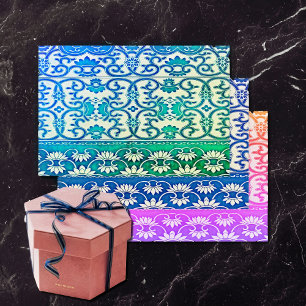 Chinese floral in blue -green -tropical colors wrapping paper sheet