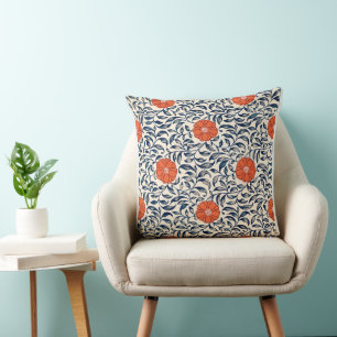 Chinese Floral Pattern (Orange Flower) Throw Pillow