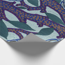 CHINESE FLORAL PATTERN WRAPPING PAPER IN BLUES 