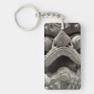 Chinese Foo Dog Dragon Granite Rock Sculpture Keychain