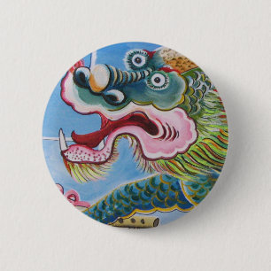 Chinese Foo Dog / Lion Guardian Mural 2 Inch Round Button