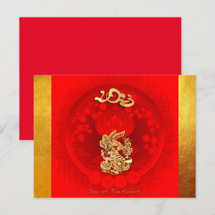 Chinese FU Luck lantern Rabbit Year greeting HPC3 Holiday Postcard