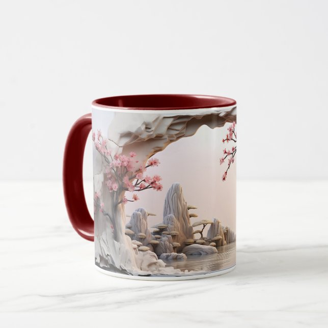 Chinese Garden & Cherry Blossom Ceramic Coffee Mug (Front Left)