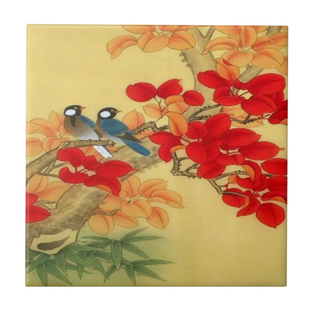 Chinese Gold and Red Floral Tile (Front)