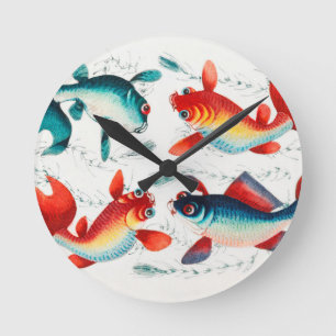 Chinese Gold Fish and Silver Fish Round Clock
