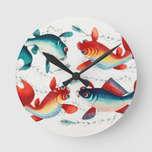 Chinese Gold Fish and Silver Fish Round Clock (Front)