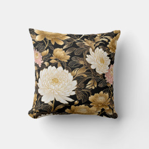 Chinese gold flowers .Beautiful and elegant fabric Throw Pillow