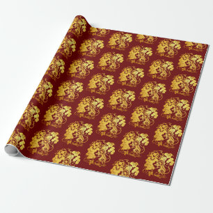 Chinese Gold paper-cut Rat with Grape 2 New Year W Wrapping Paper