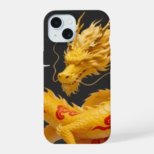 Chinese Gold Red Dragon Art Fantasy Design With Cl iPhone 15 Case