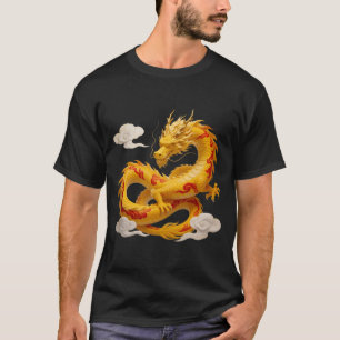Chinese Gold Red Dragon Art Fantasy Design With Cl T-Shirt