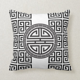 Chinese/Greek Design Pillow - Black & White