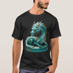 Chinese Green Gold Dragon Art Fantasy Design With  T-Shirt
