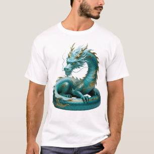 Chinese Green Gold Dragon Art Fantasy Design With  T-Shirt