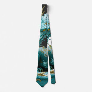 Chinese Green Gold Dragon Art Fantasy Design With  Tie