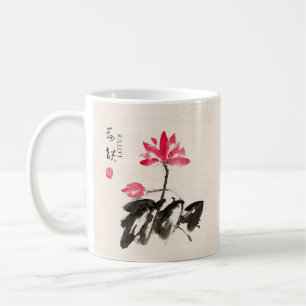 Chinese Hand painted Watercolor Floral Lotus Coffee Mug
