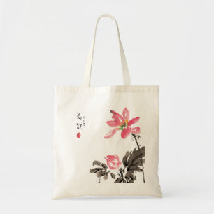 Chinese Hand painted Watercolor Floral Lotus Tote  Bag