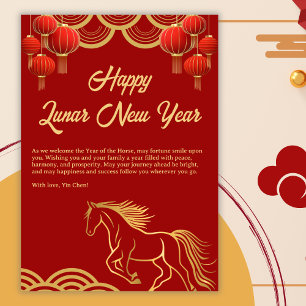 Chinese Happy Lunar New Year Of The Horse Holiday Card