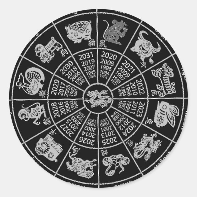 Chinese Horoscope Zodiac Wheel Sitckers Classic Round Sticker (Front)