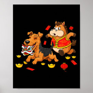 Chinese Horse Airedale Terrier Mens Womens Happy N Poster