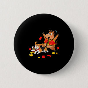 Chinese Horse Beagle Funny Kids Mens Womens Happy  2 Inch Round Button