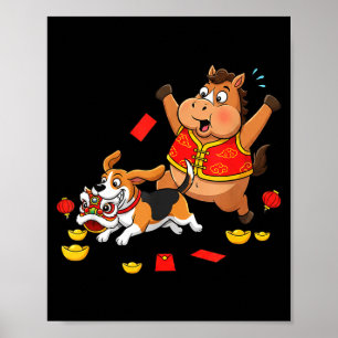 Chinese Horse Beagle Funny Kids Mens Womens Happy  Poster