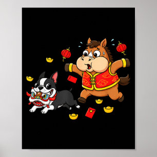 Chinese Horse Boston Terrier Kids Mens Womens Happ Poster