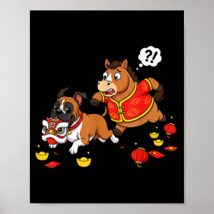 Chinese Horse Boxer Dog Funny Kid Mens Womens Happ Poster