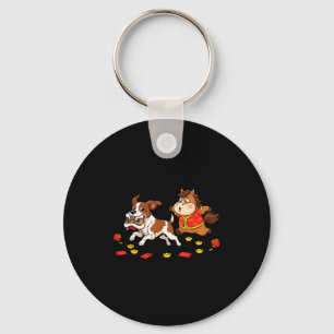 Chinese Horse Brittany Funny Kids Mens Womens Happ Keychain