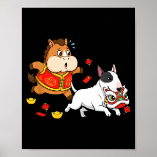 Chinese Horse Bull Terrier Kids Mens Womens Happy  Poster