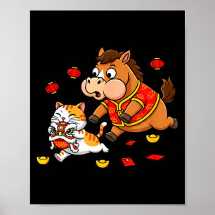 Chinese Horse Cat Funny Kids Mens Womens Happy New Poster