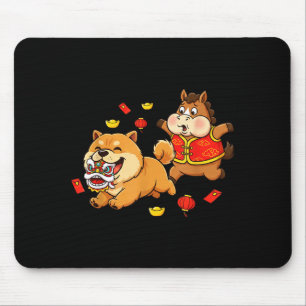 Chinese Horse Chow Chow Dog Kids Mens Womens Happy Mouse Pad