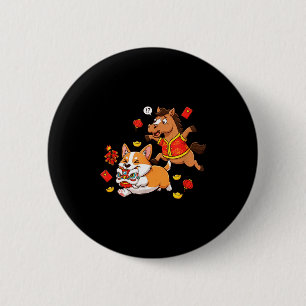 Chinese Horse Corgi Funny Kids Mens Womens Happy N 2 Inch Round Button