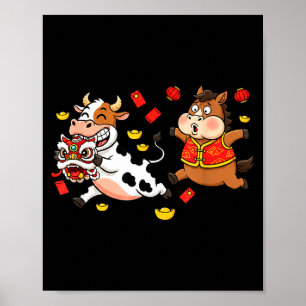 Chinese Horse Cow Funny Kids Mens Womens Happy New Poster