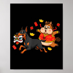 Chinese Horse Doberman Pinscher Mens Womens Happy Poster